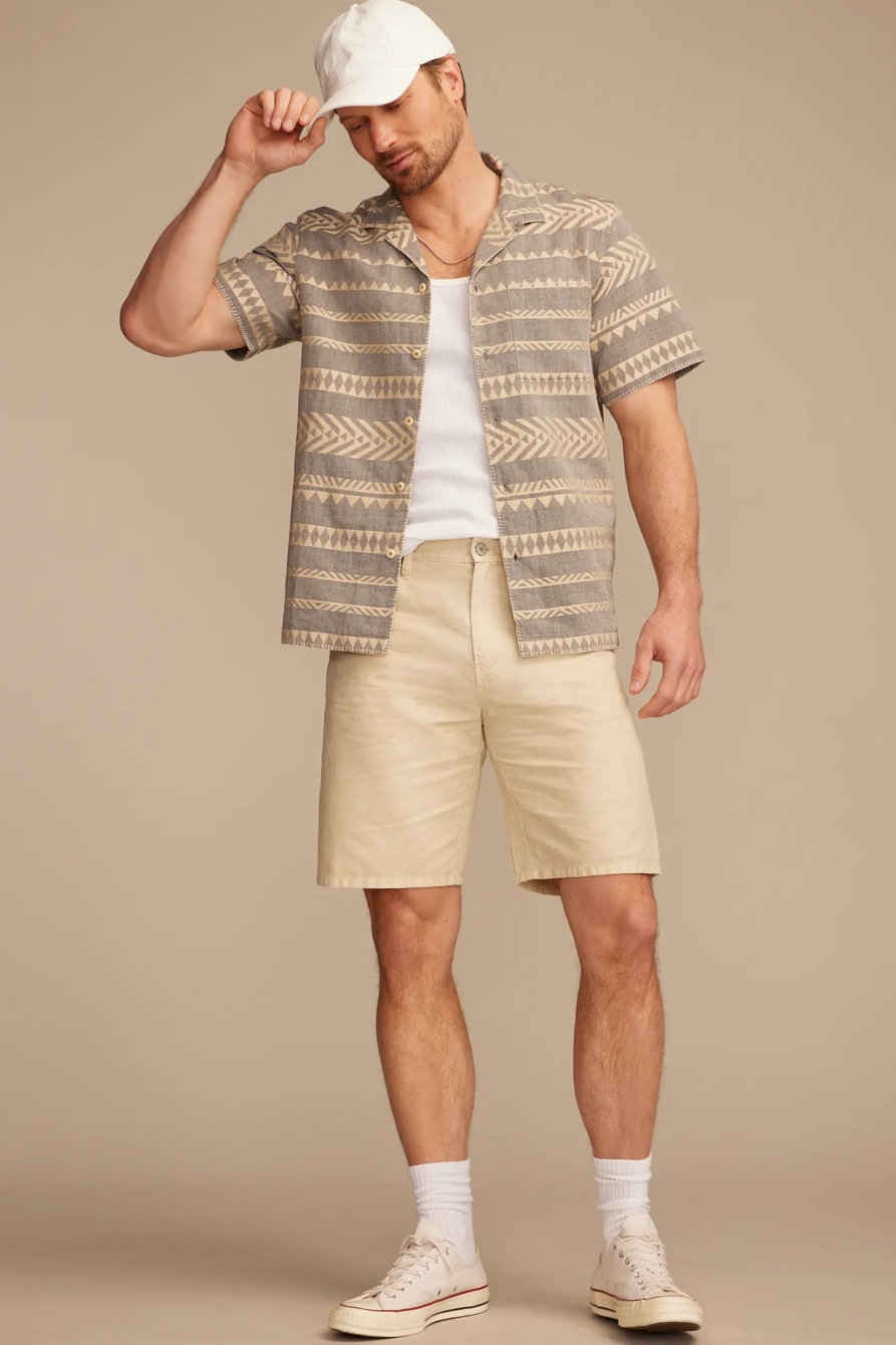 TEXTURED STRIPE CAMP COLLAR SHORT SLEEVE SHIRT — GREY MULTI — image 5