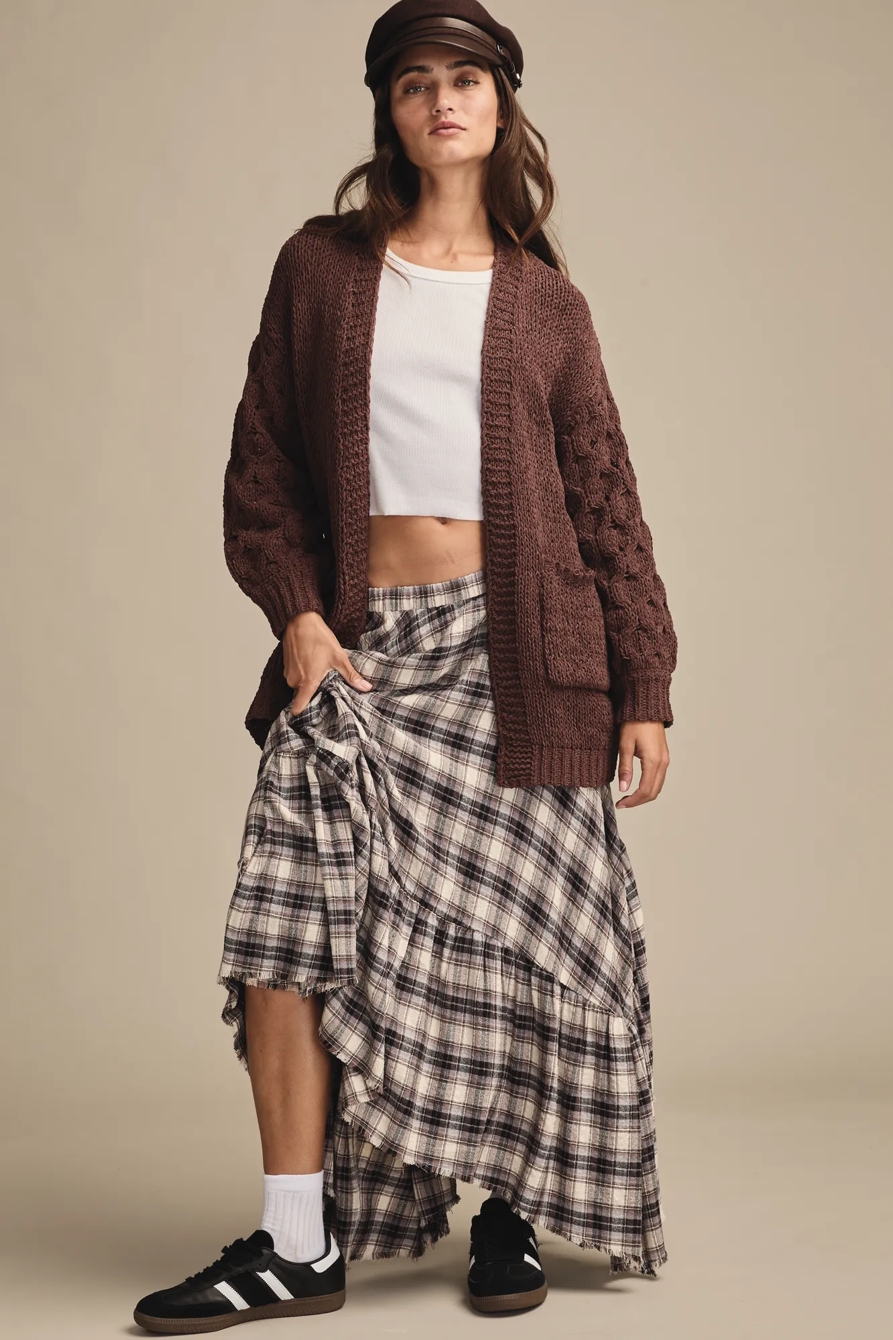 TEXTURED SLEEVE CARDIGAN — Bitter Chocolate — image 1