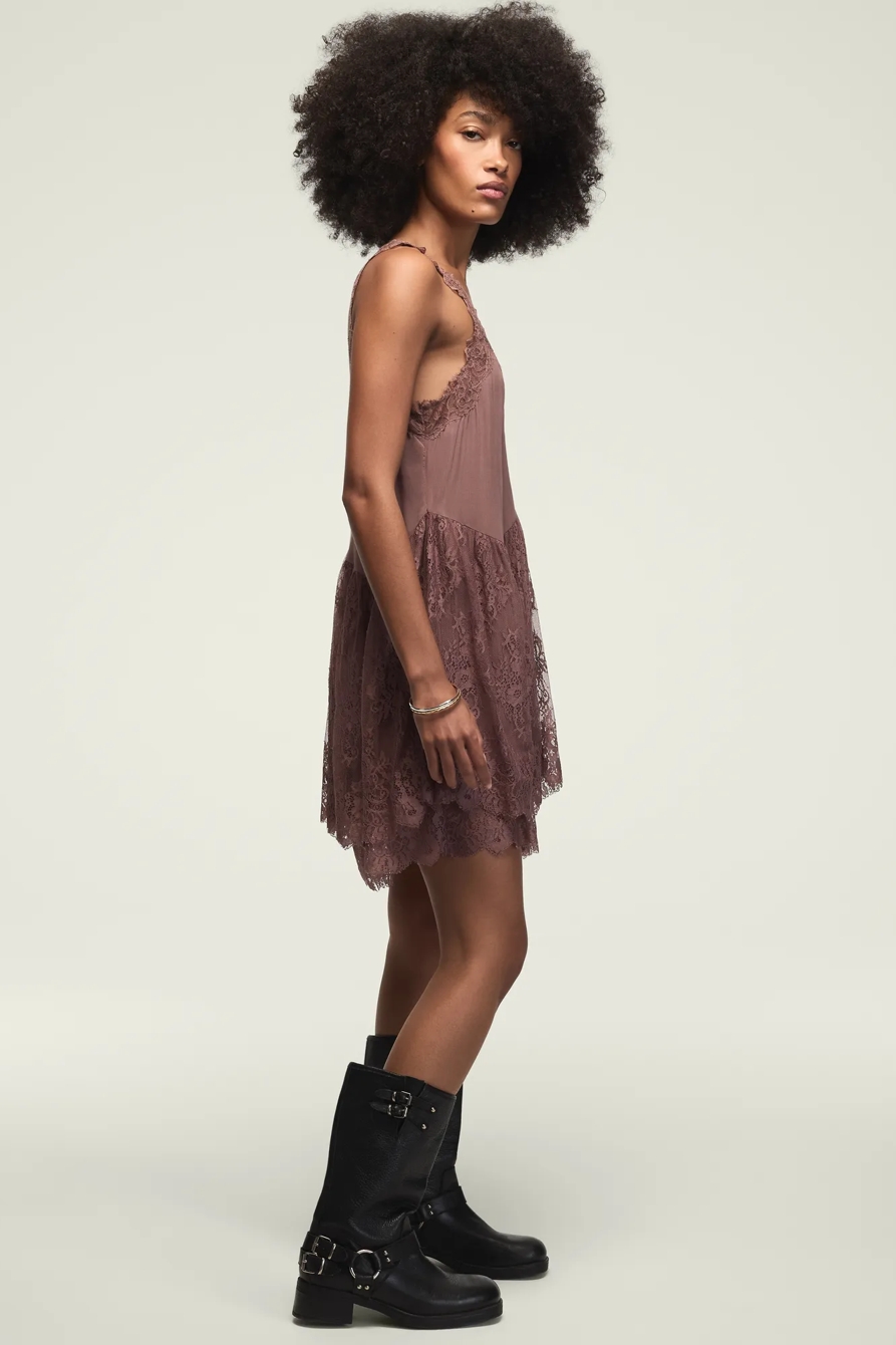 LACE TIERED MINI DRESS — PEPPERCORN — image 5