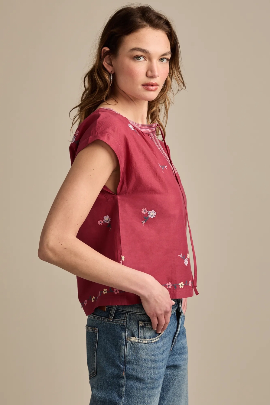 EMBROIDERED SWING BLOUSE — BURGUNDY — image 4