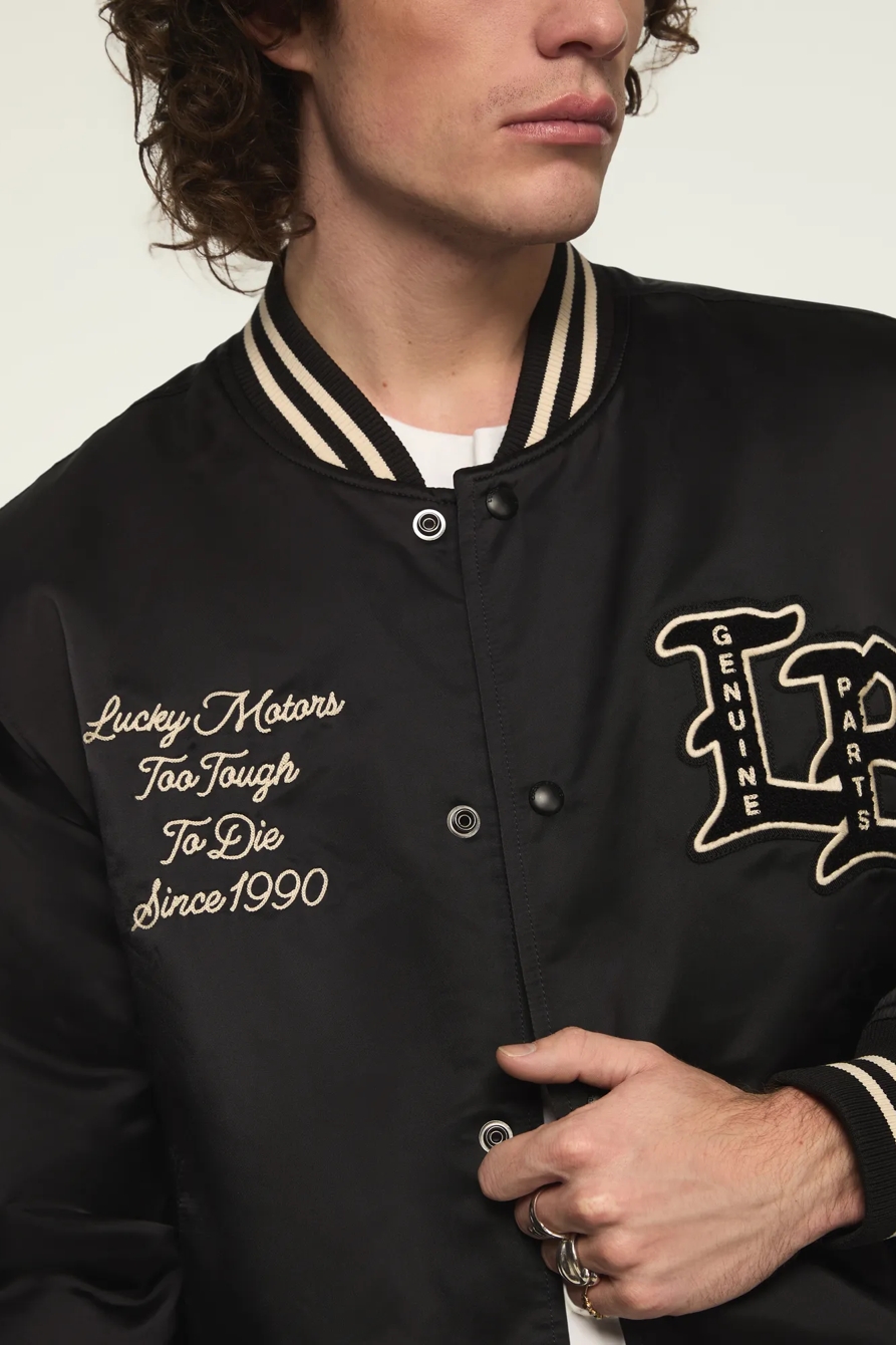 LUCKY SATIN VARSITY JACKET — JET BLACK — image 6
