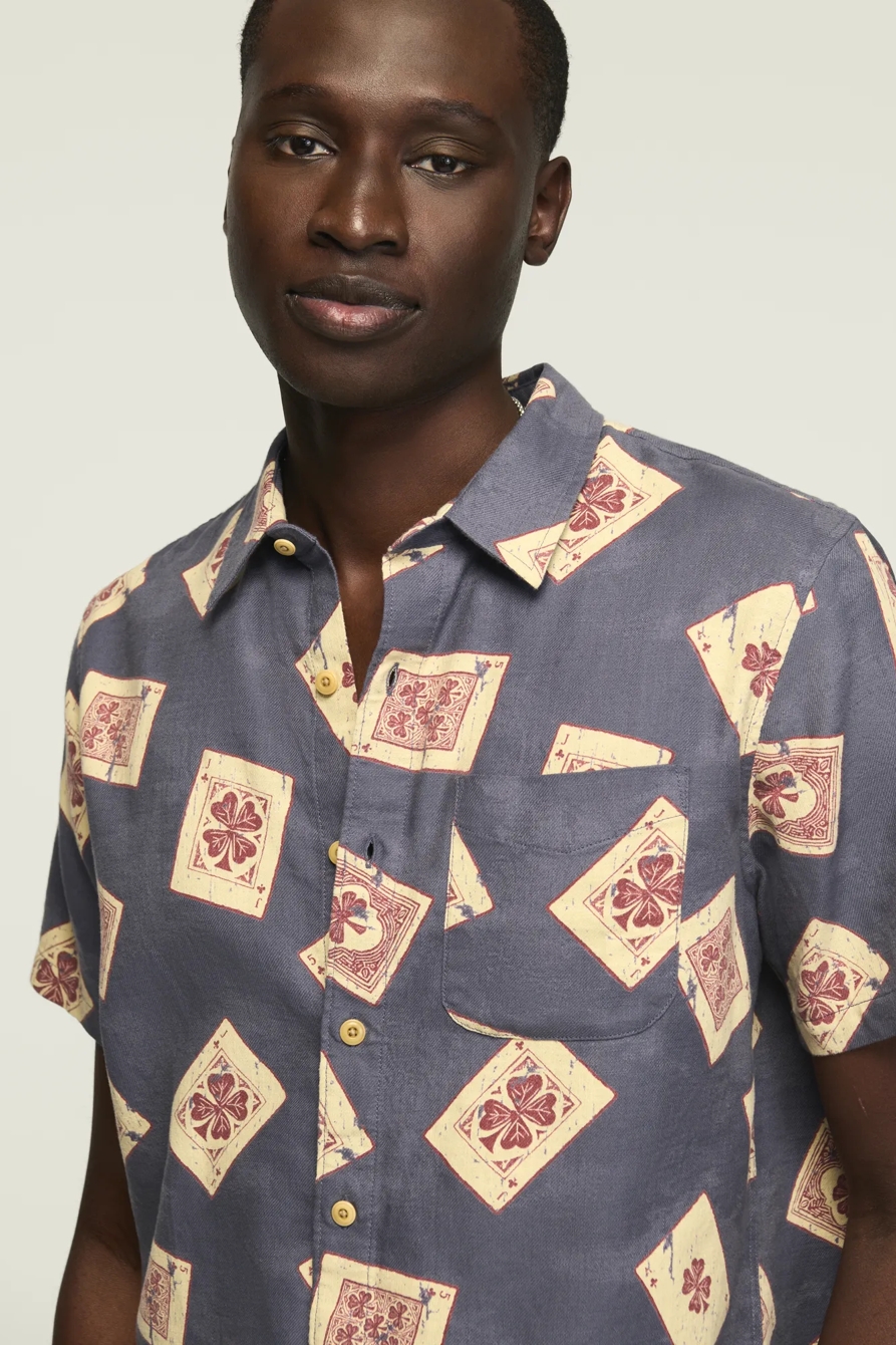 SHORT SLEEVE PRINTED CAMP COLLAR SHIRT — BLUE MULTI — image 2