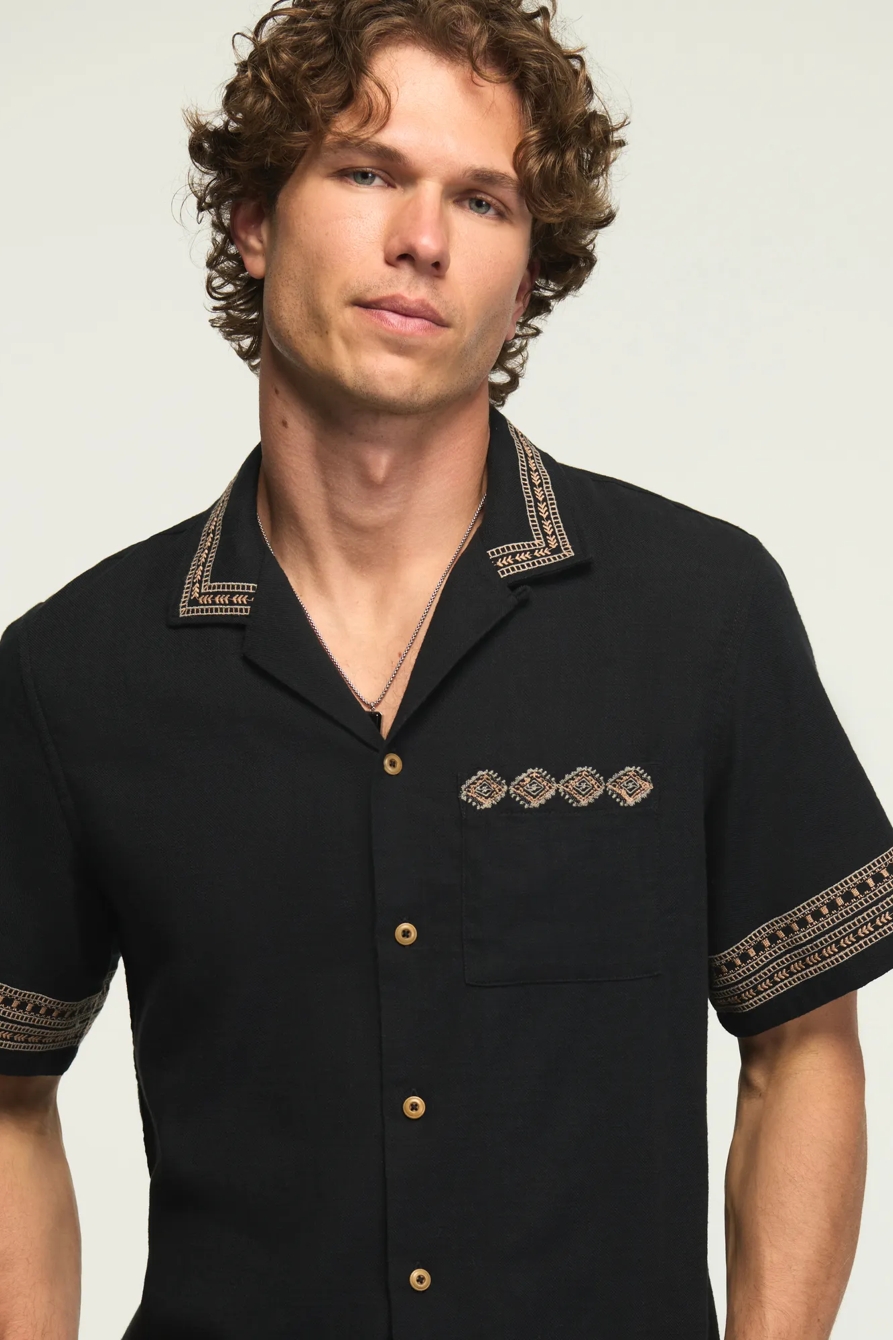 SHORT SLEEVE EMBROIDERED CAMP COLLAR SHIRT — #001 BLACK — image 5