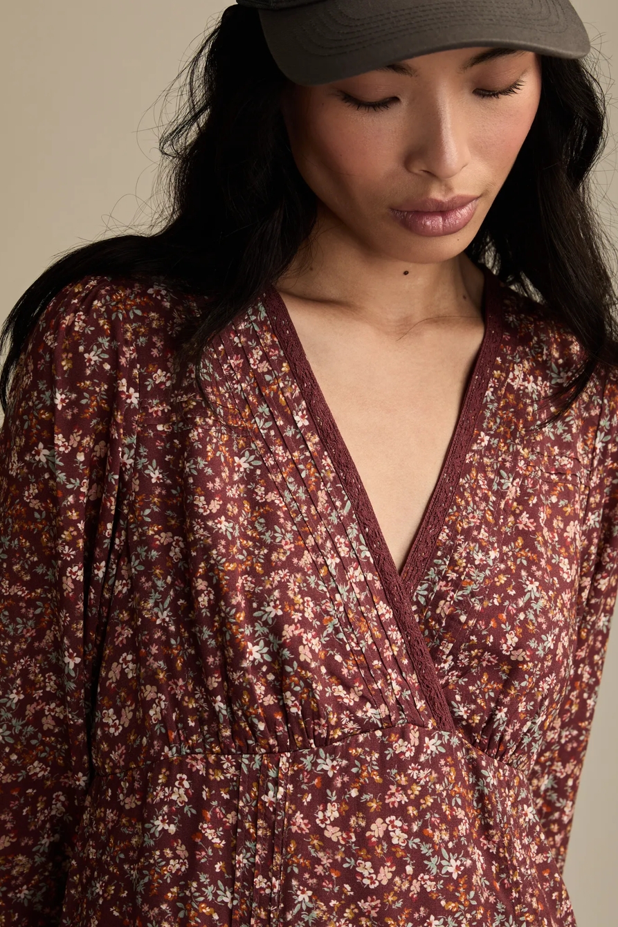 3/4 SLEEVE V-NECK MINI DRESS — BROWN MULTI — image 2