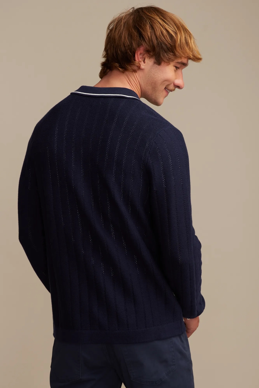 LONG SLEEVE BUTTON DOWN SWEATER — CADET NAVY — image 4