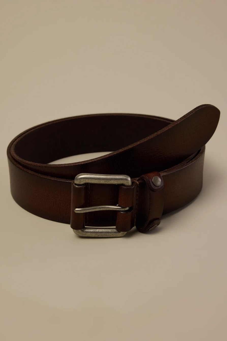 Leather and Studs Keeper Belt — BROWN — image 1