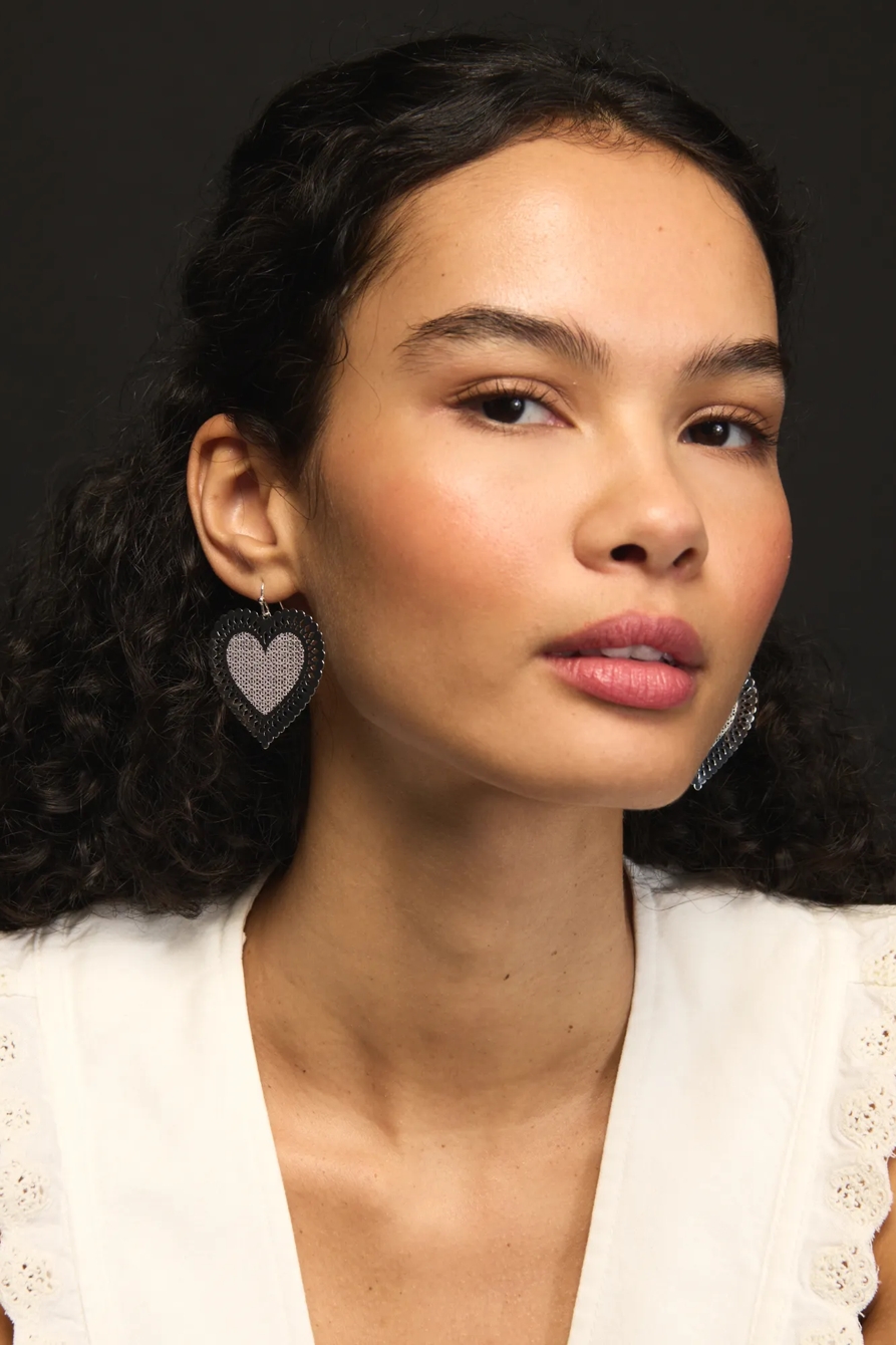Heart Shaped Drop Earrings — SILVER — image 1