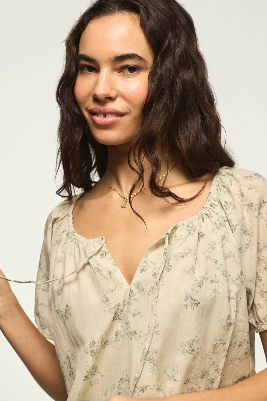 SHORT SLEEVE BUBBLE TOP — Green Floral — image 2