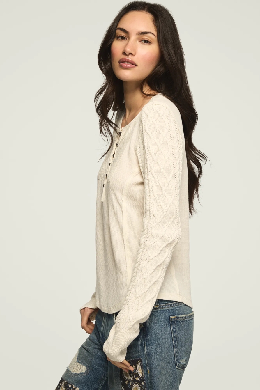Pintuck Sweater Mix Henley — GARDENIA — image 4