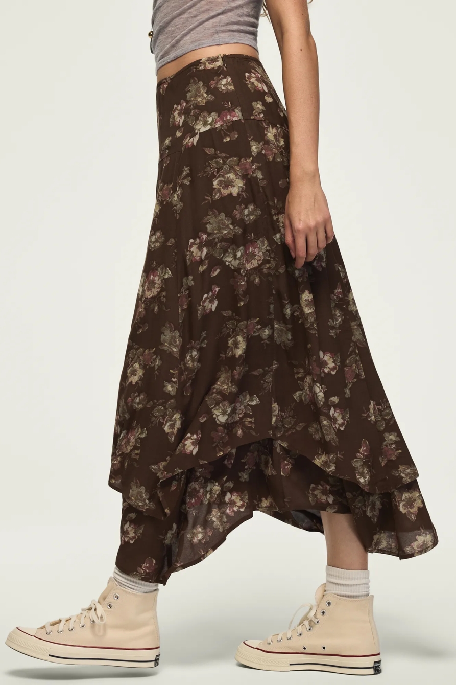 FLORAL DROP WAIST MIDI SKIRT — TAUPE FLORAL — image 2