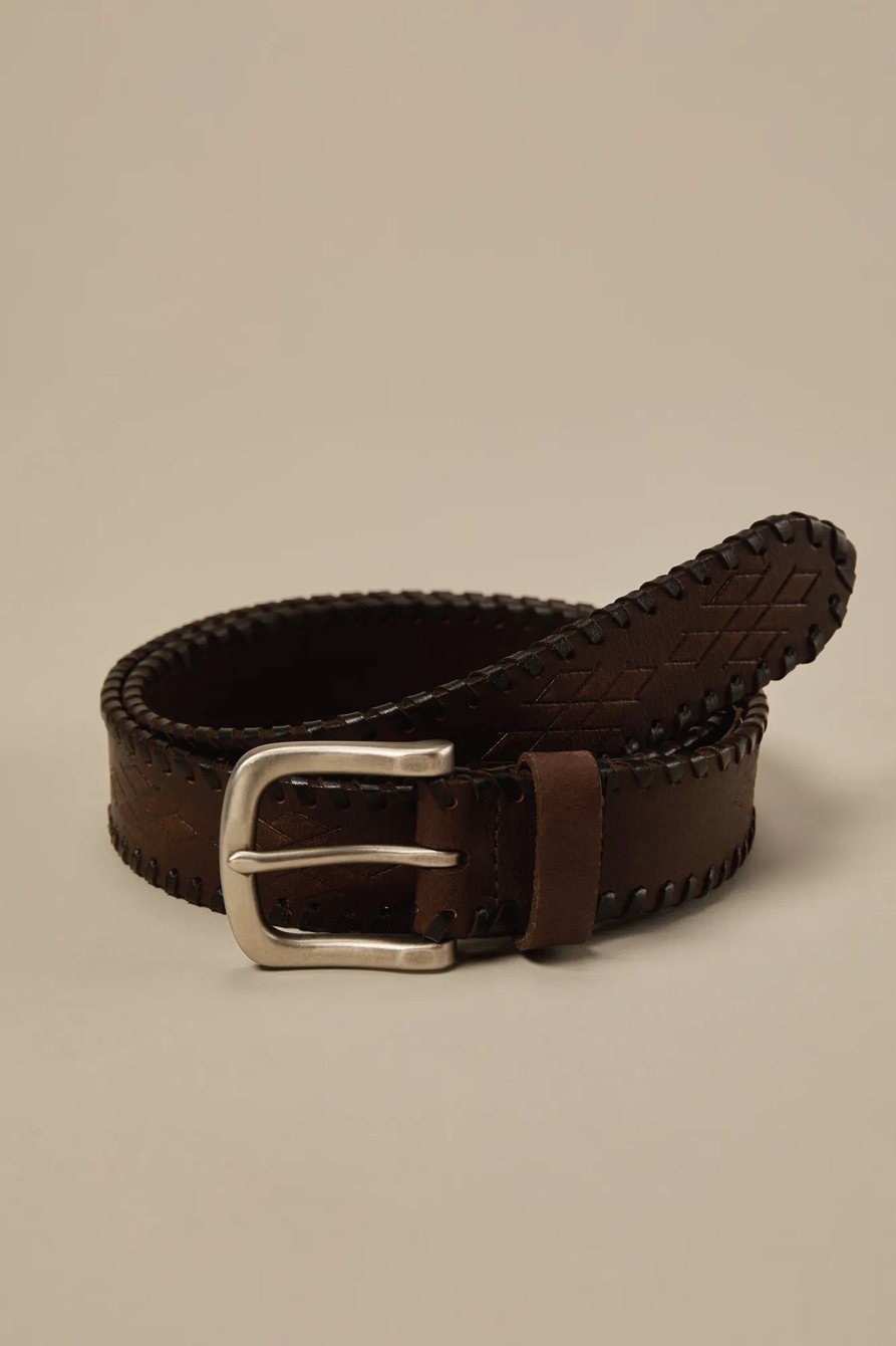 LEATHER EMBOSSED BELT — BROWN — image 1