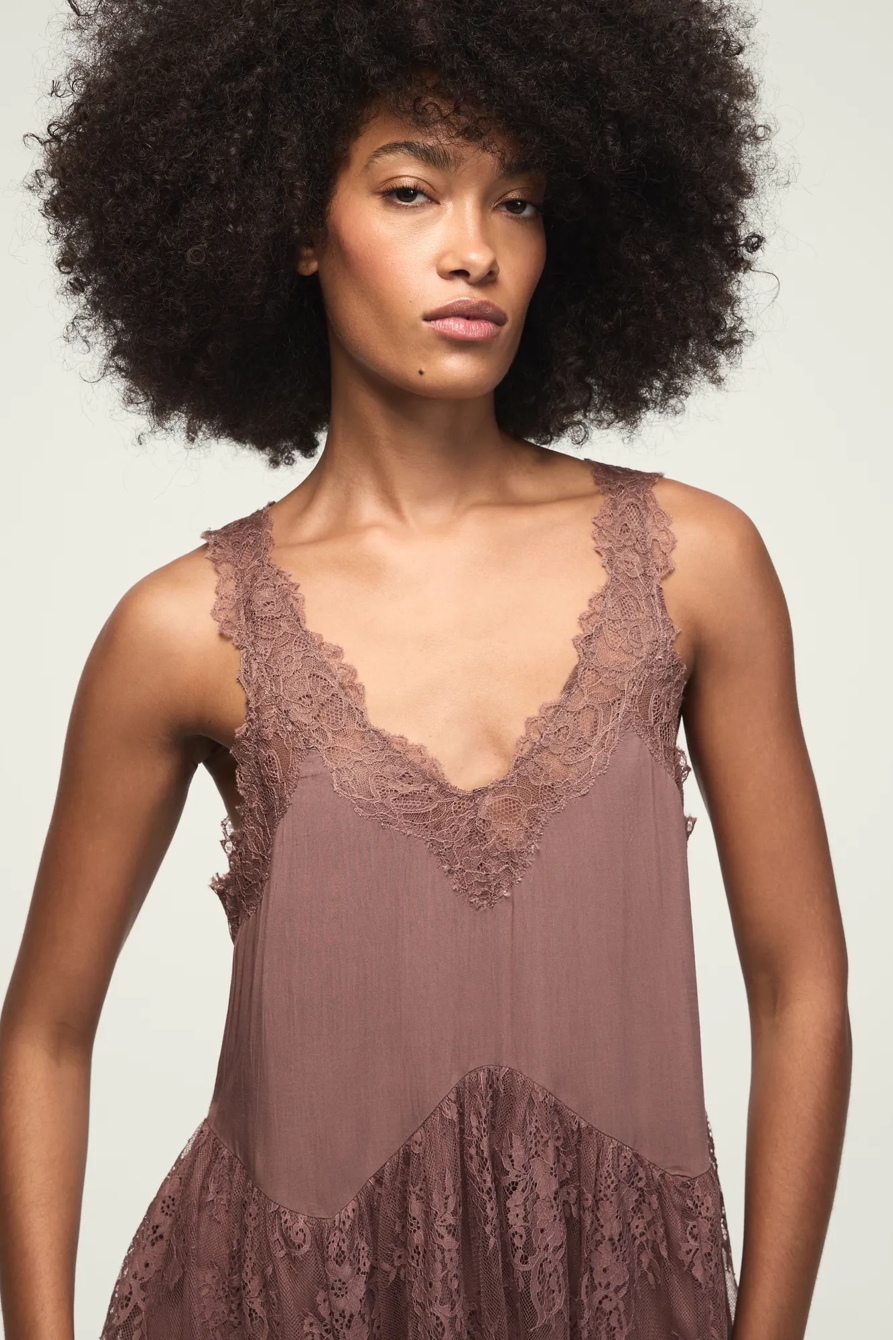 LACE TIERED MINI DRESS — PEPPERCORN — image 2
