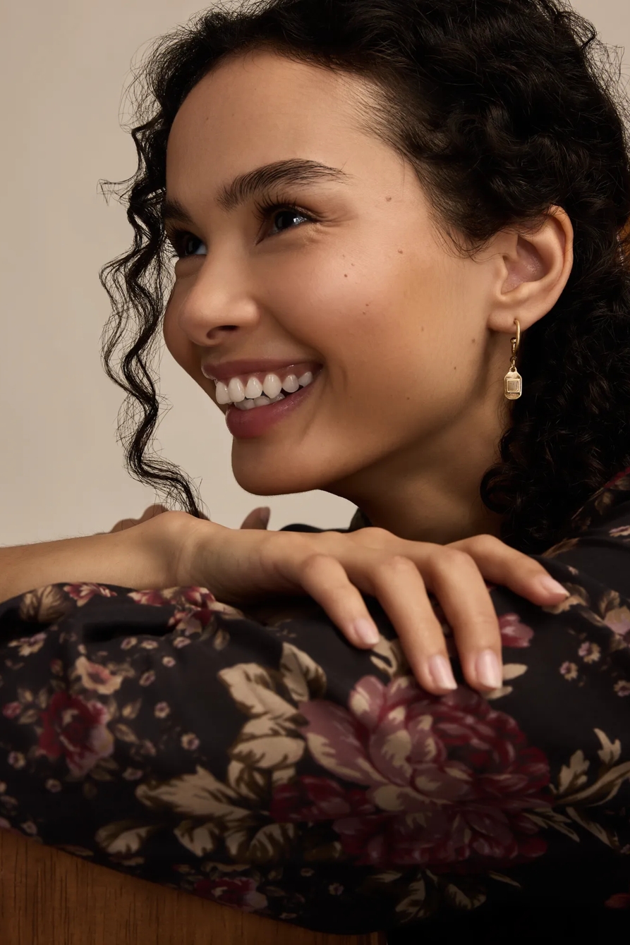 STONE CHARM HOOP AND STUD EARRING SET — GOLD — image 2