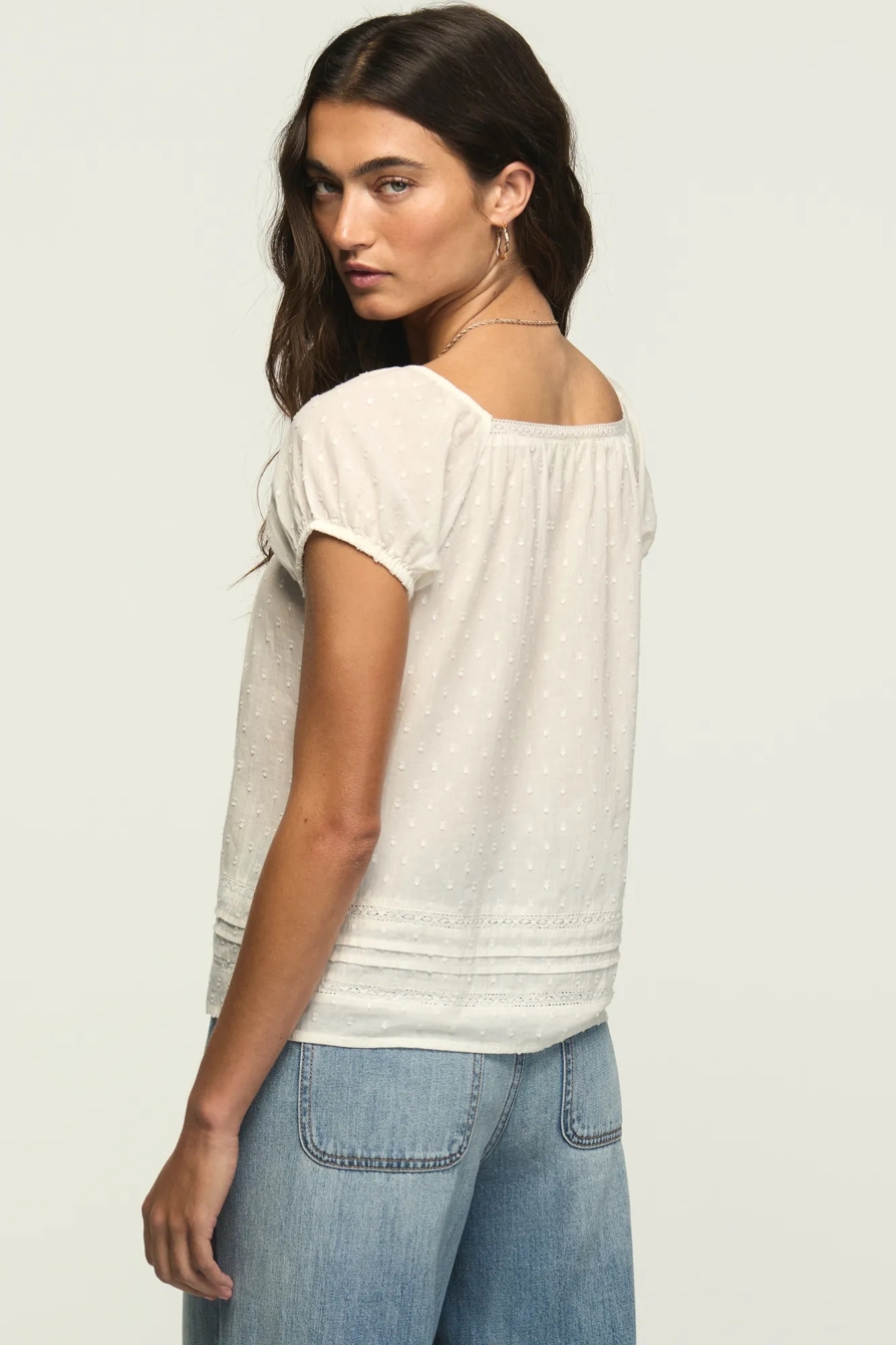 CAP SLEEVE LACE PEASANT TOP — BRIGHT WHITE — image 3