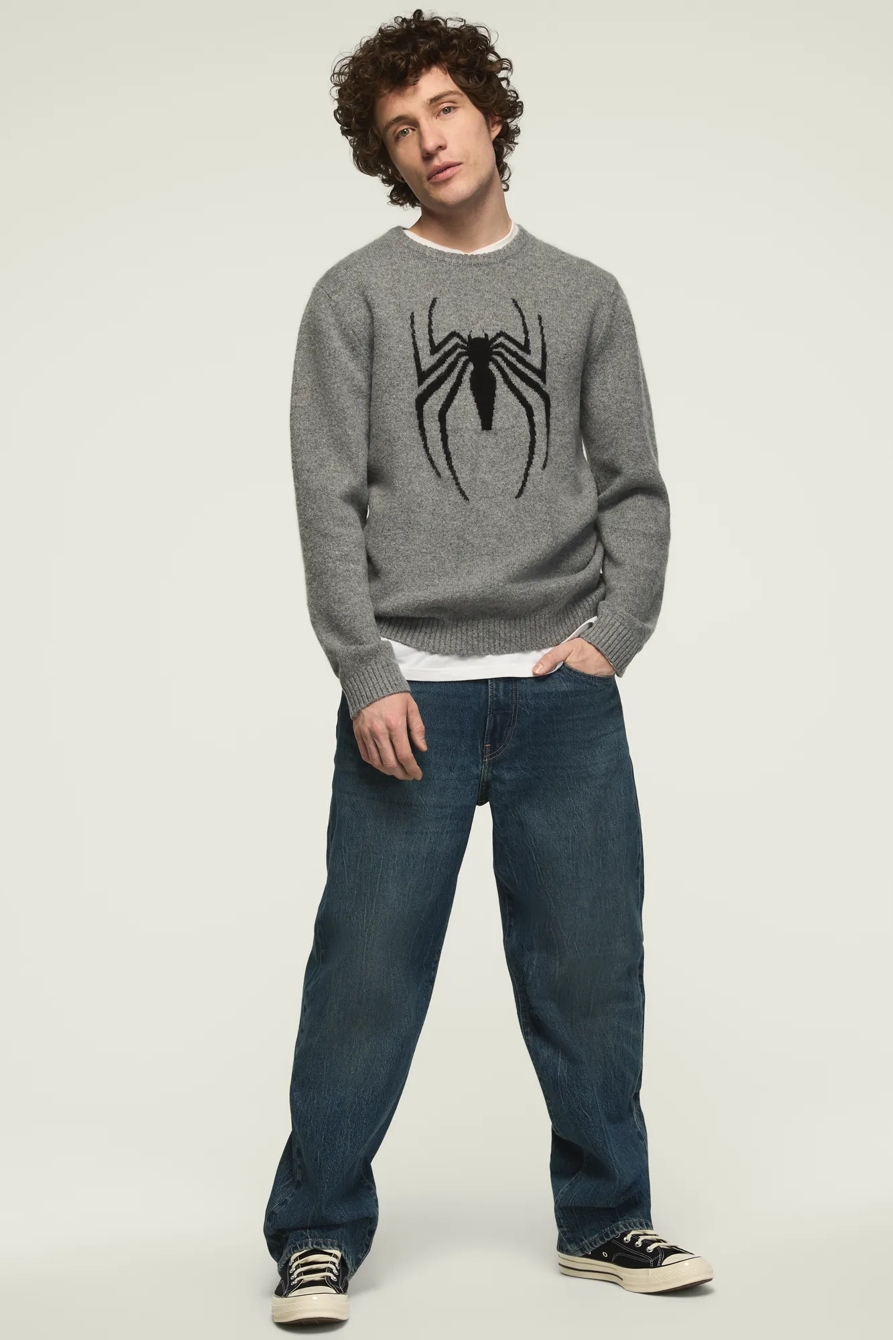 SPIDERMAN INSTARSIA CREW NECK SWEATER — MEDIUM HEATHER GREY — image 5