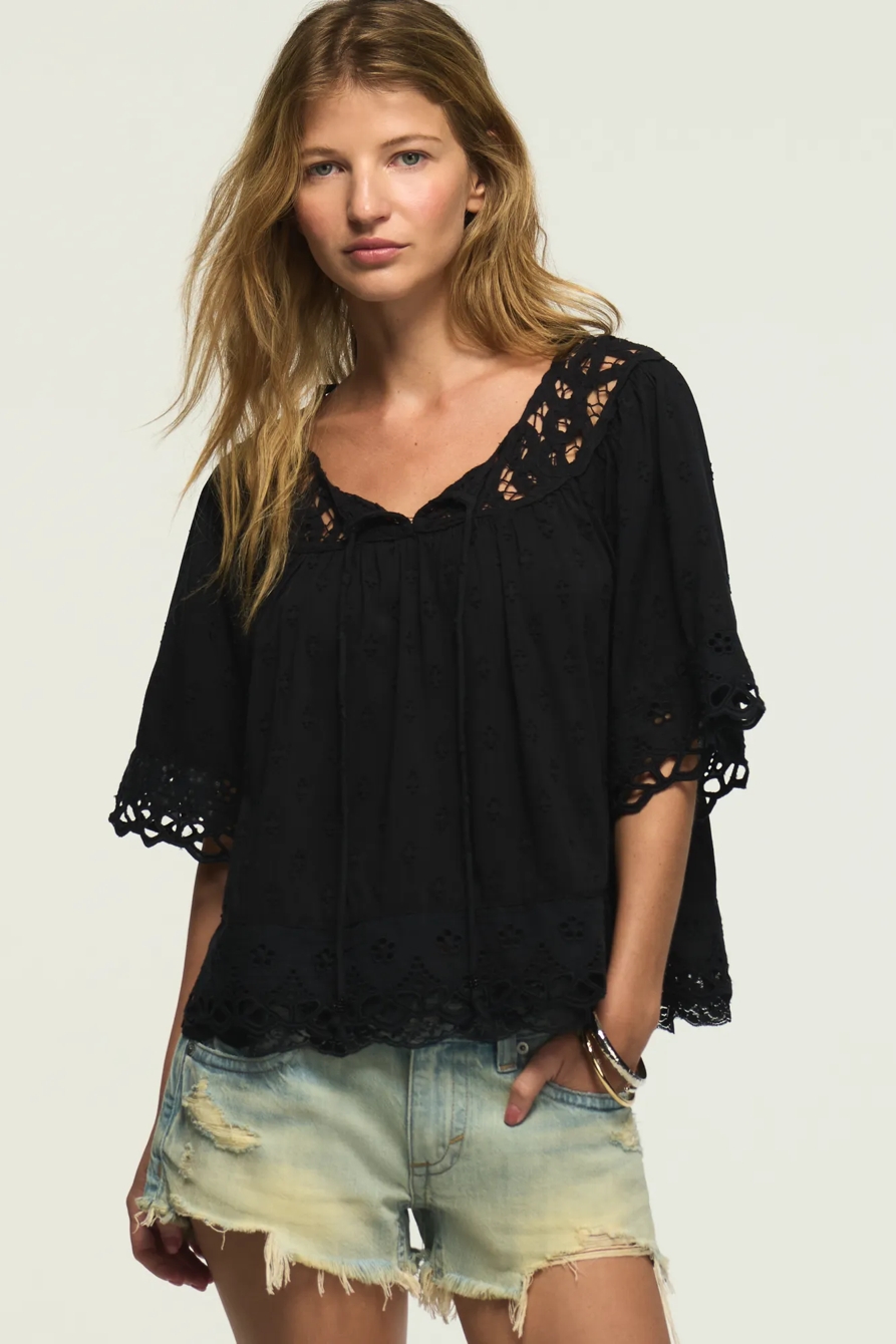 BATTENBURG LACE TOP — CAVIAR — image 1