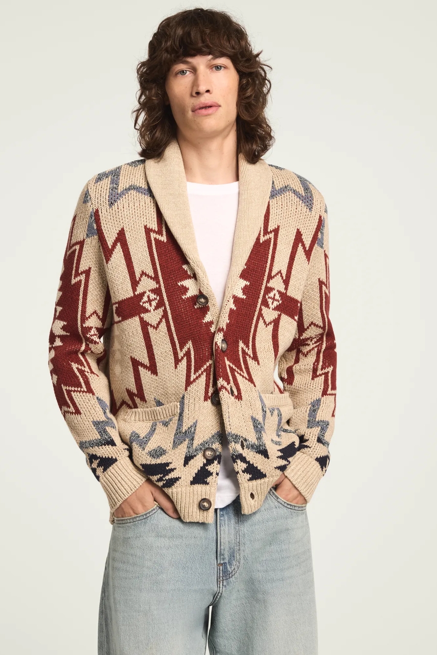 SOUTHWESTERN SHAWL COLLAR SWEATER — Plaza Taupe — image 2