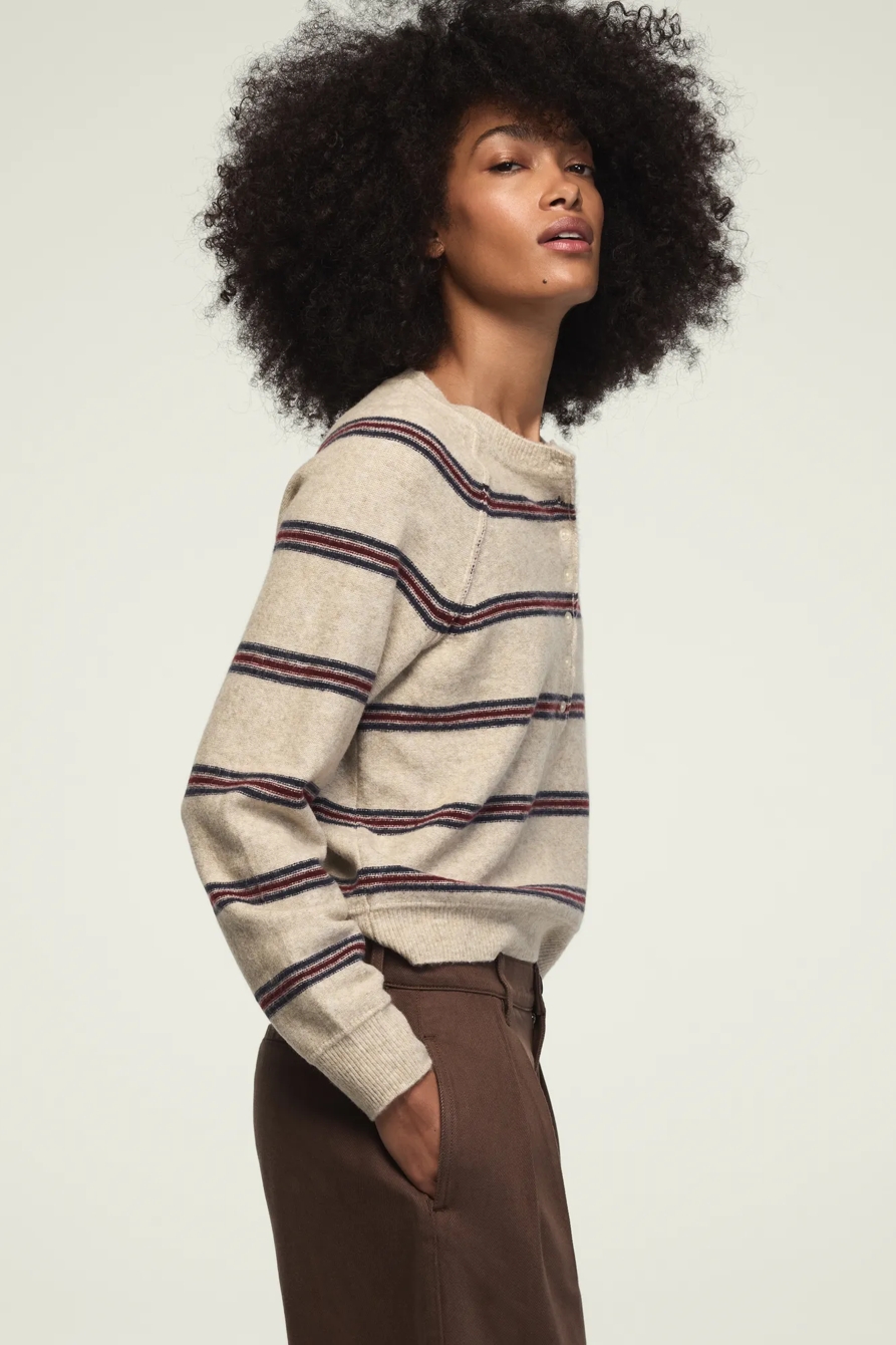 CLOUD SOFT STRIPED HENLEY SWEATER — FADED OATMEAL HTR — image 4