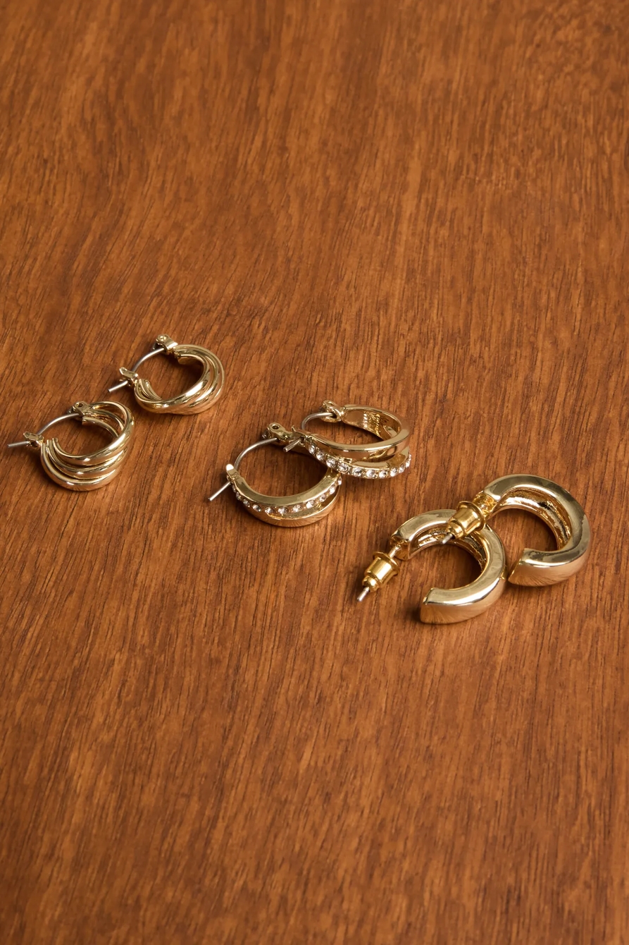 PAVE AND PLAIN HOOP SET — GOLD — image 1