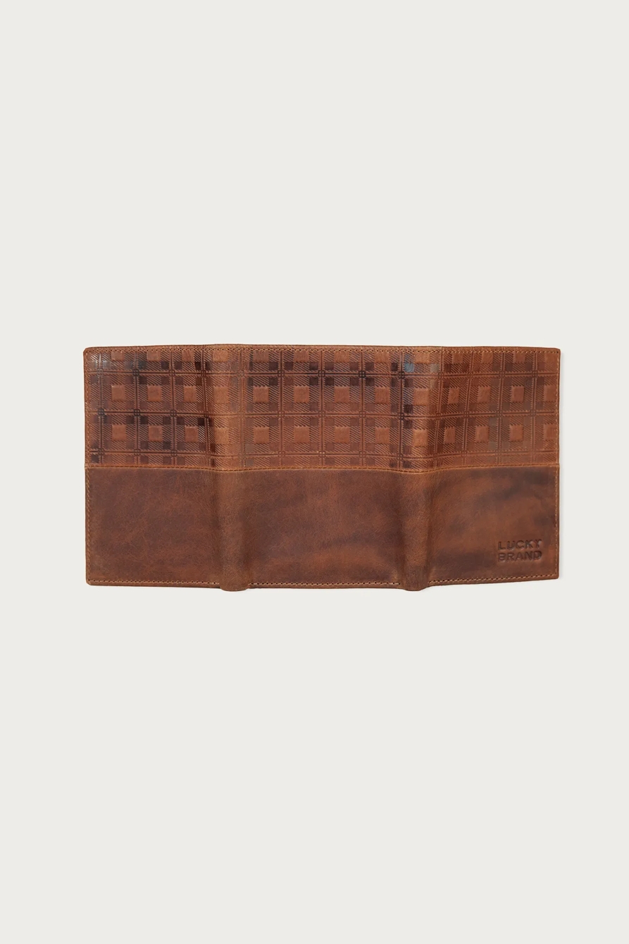 PLAID EMBOSSED LEATHER TRIFOLD WALLET — DARK BROWN — image 4