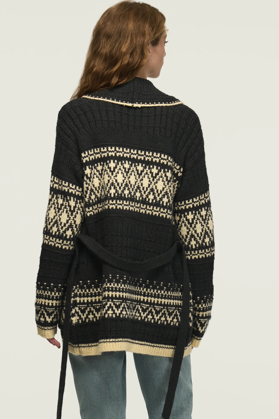 Shawl Collar Fair Isle Cardigan — BLACK BEAUTY — image 3