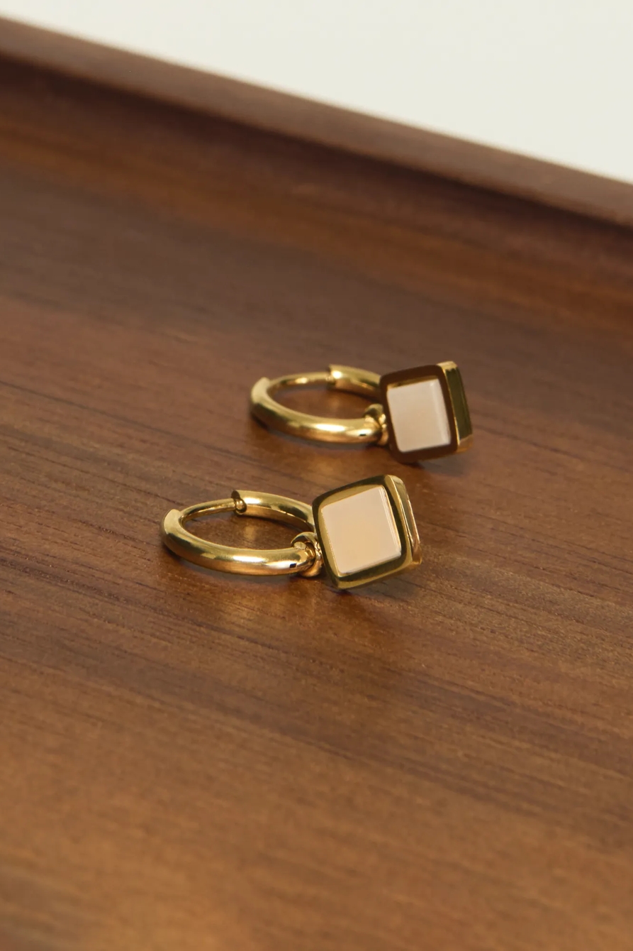 Sqaure Gem Pendant Drop Earrings — GOLD — image 1