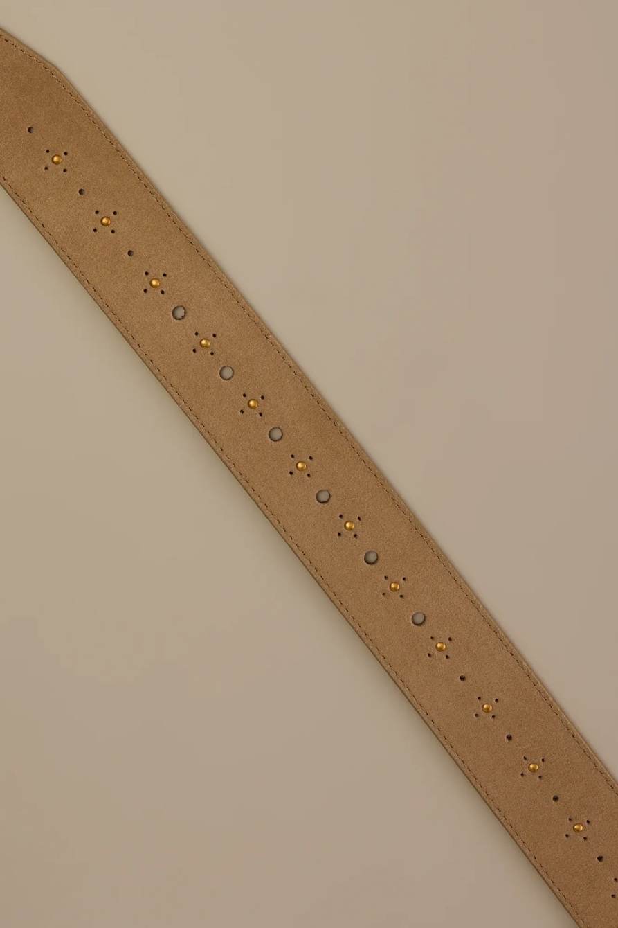 STUDDED SUEDE BELT — BEIGE — image 2