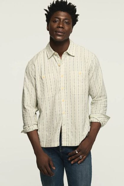 INDIGO NOVELTY LONG SLEEVE WESTERN SHIRT, BLUE STRIPE
