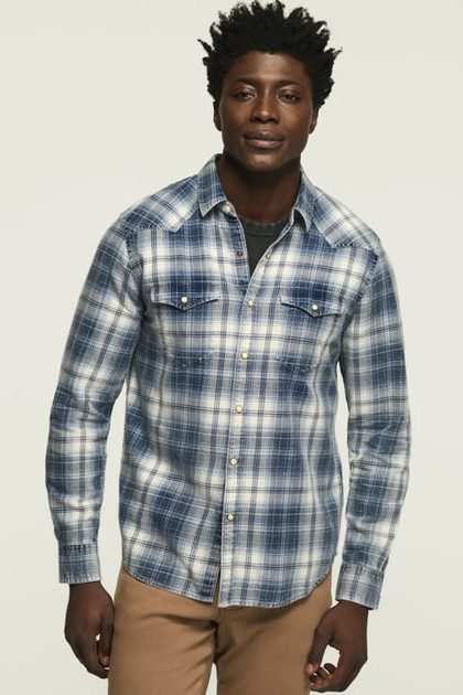 INDIGO PLAID WESTERN SHIRT, INDIGO PLAID