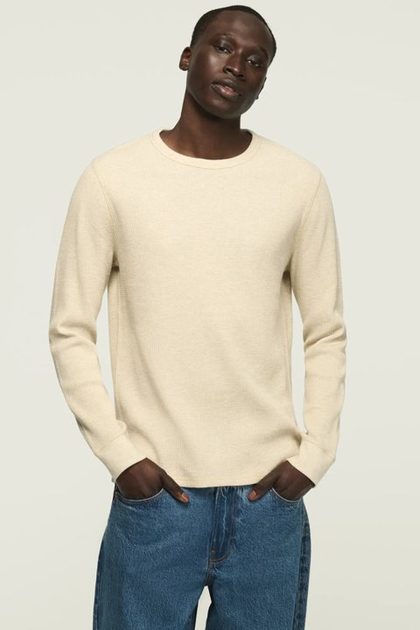 THERMAL LONG SLEEVE TEE, HEATHER OAT