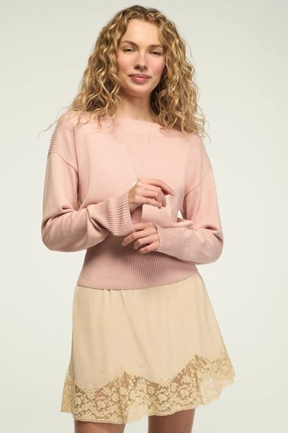 SLASH NECK SWEATER, BALLET PINK
