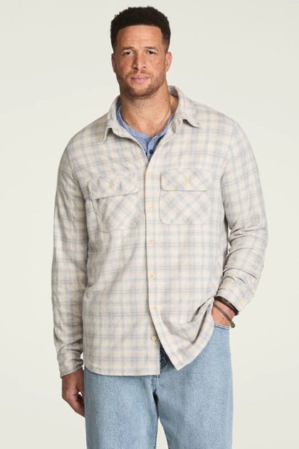 BIG AND TALL DOUBLE FACED SOFT PLAID KNIT SHIRT, GREY MULTI