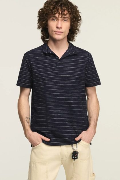JACQUARD JOHNNY COLLAR, NAVY MULTI