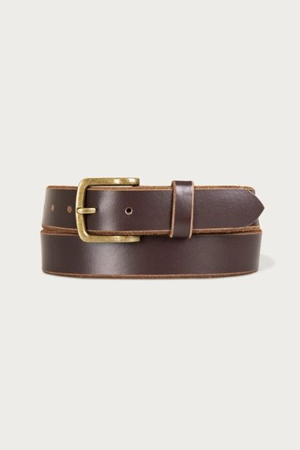 RAW CUT EDGED LEATHER JEAN BELT, DARK BROWN