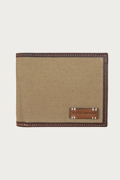 CANVAS WITH LEATHER TRIM BIFOLD WALLET, NATURAL