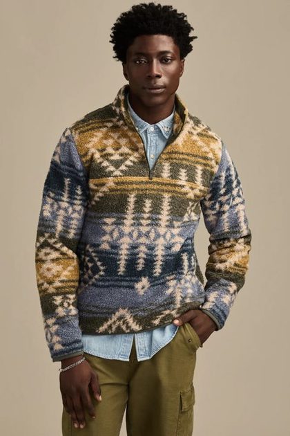FAUX SHEARLING 1/4 ZIP, BLUE MULTI