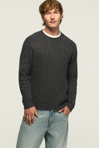 DONEGAL CREW NECK SWEATER, CHARCOAL HEATHER GREY