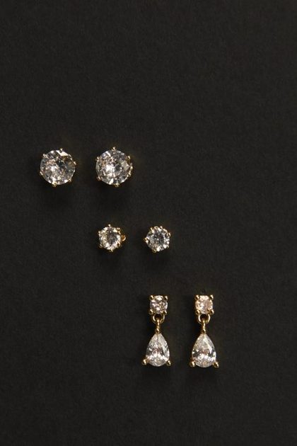Round Crystal and Drop Crystal Set, GOLD