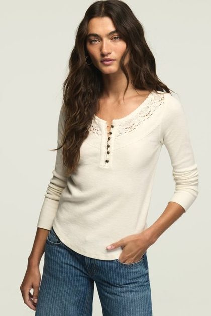 Lace Yoke Henley, Gardenia