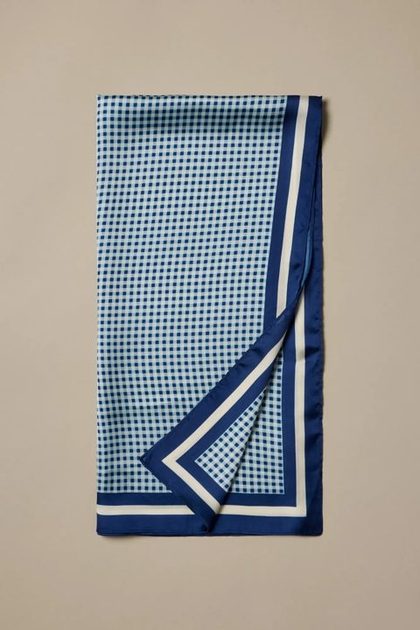 SILKY GINGHAM SCARF, BLUE