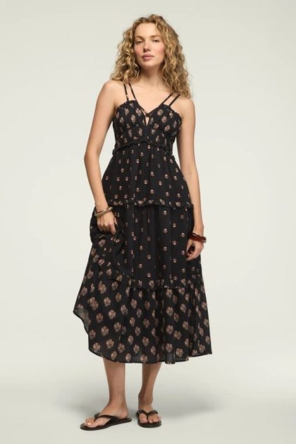 STRAPPY PRINT MIX MAXI DRESS, BLACK GEO FLORAL COMBO