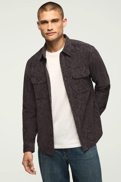 PRINT CORDUROY LONG SLEEVE WORKSHIRT, BLACK PRINT