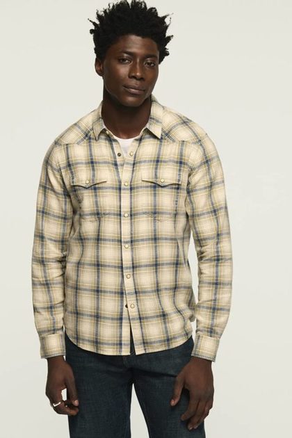 INDIGO PLAID WESTERN SHIRT, NATURAL MULTI PLAID