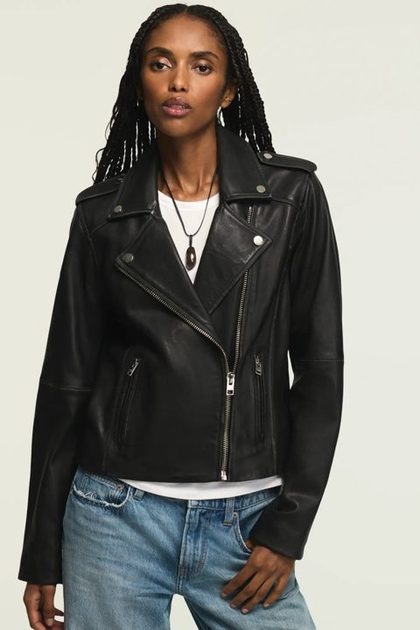 Classic Leather Moto Jacket, Washed Black