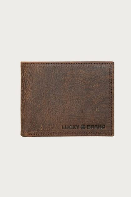 Double Stitched Leather Bifold Wallet, DARK BROWN