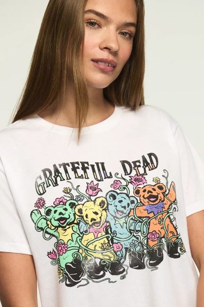 GRATEFUL DEAD FLOWER BEARS BOYFRIEND, BRIGHT WHITE