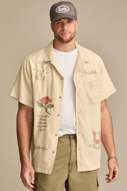 BIG & TALL FENDER CLUB SHORT SLEEVE SHIRT, TIDAL FOAM