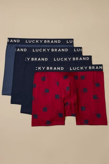 4 PACK ESSENTIAL SOFT BOXER BRIEFS, INTERLOCKING CLOVER