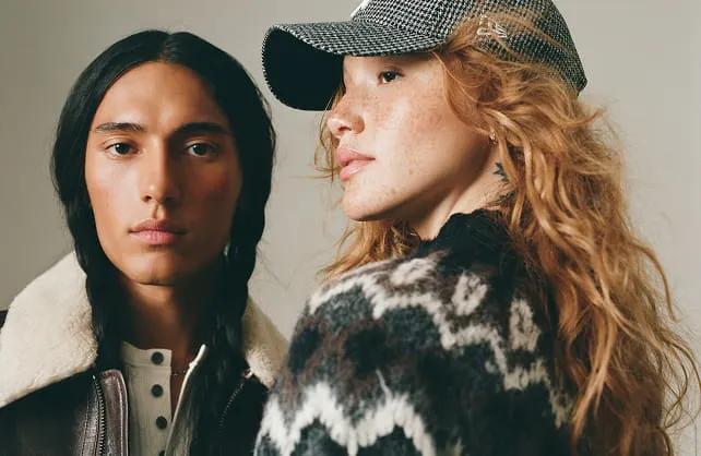 Shearling collar jacket and patterned knitwear