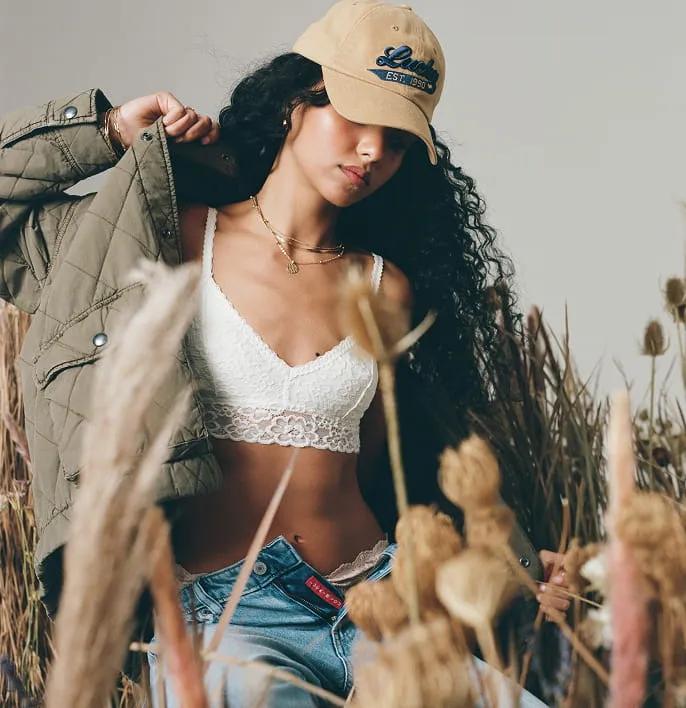 Quilted jacket and denim styled with a Lucky cap